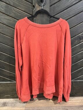 aerie Coral Raglan Long-Sleeve Pullover Sweatshirt